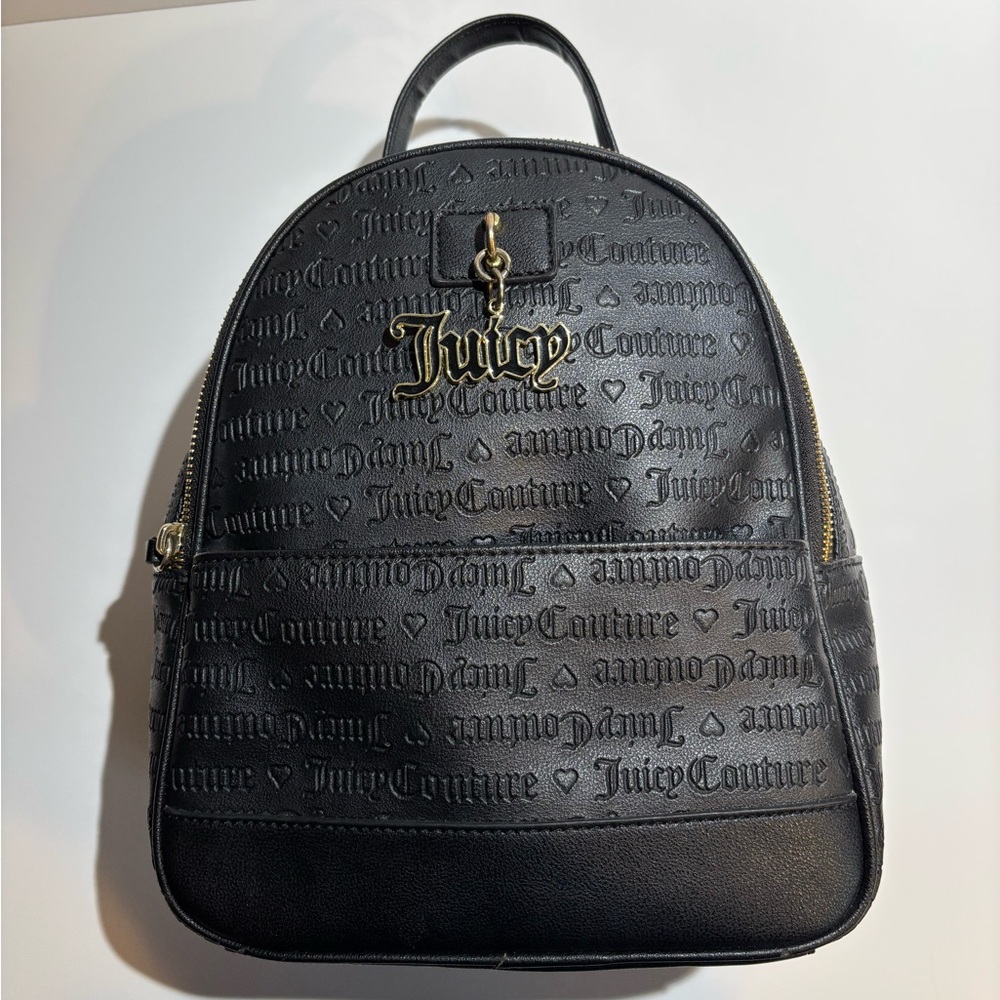Juicy Couture Black Embossed Mini Backpack Gold Charm – 11 in - Picture 6 of 9